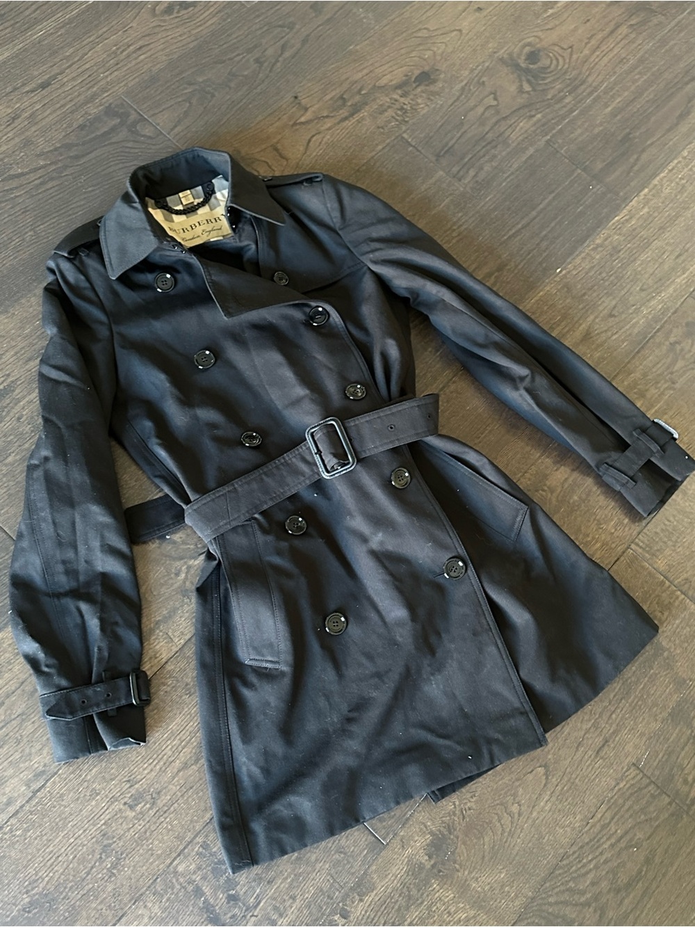 Burberry Black Belted Trench Coat Jacket size US 6 UK 4